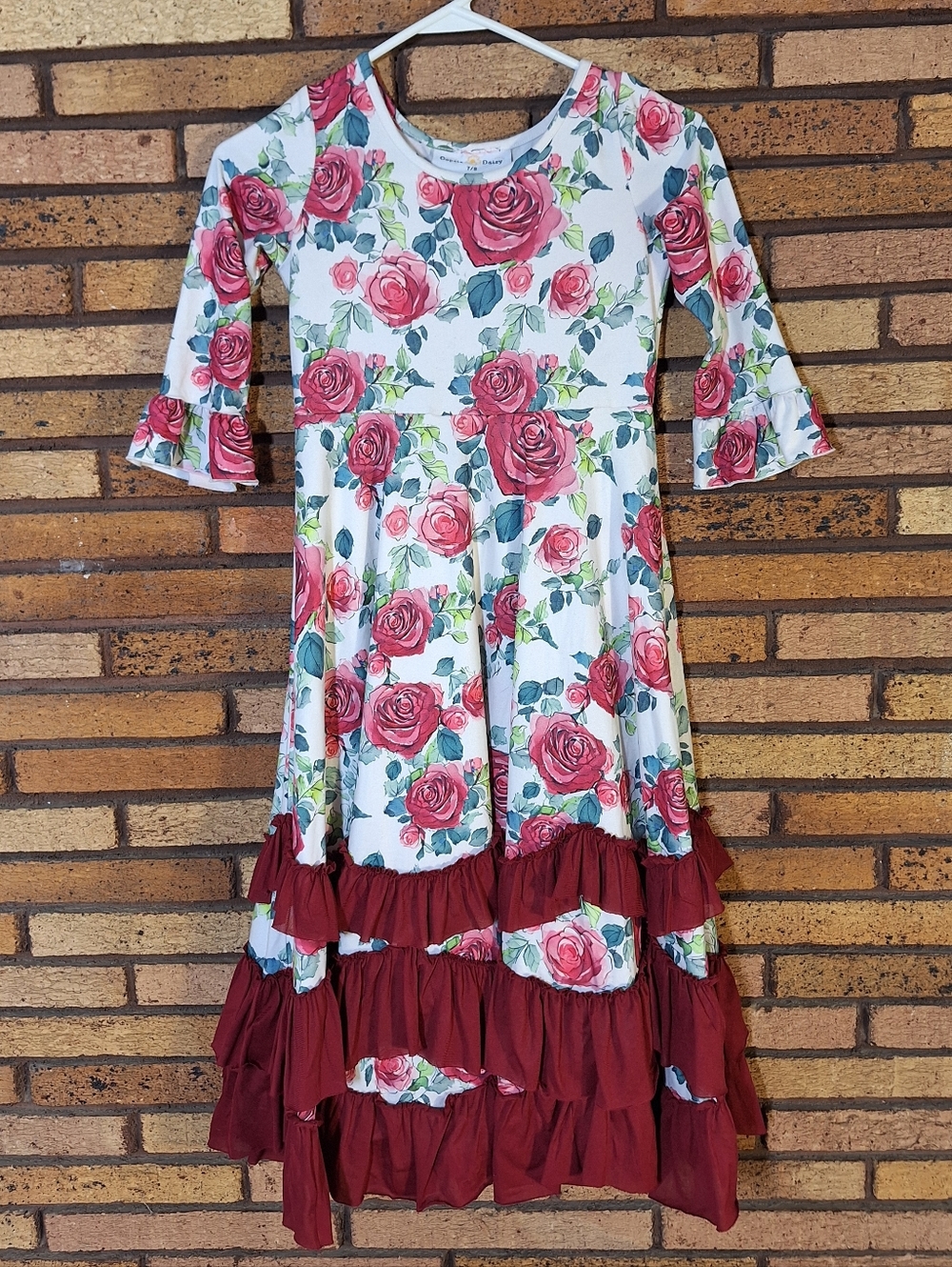 Oopsie Daisy 7/8 Rosy Red Floral Ruffle Dress